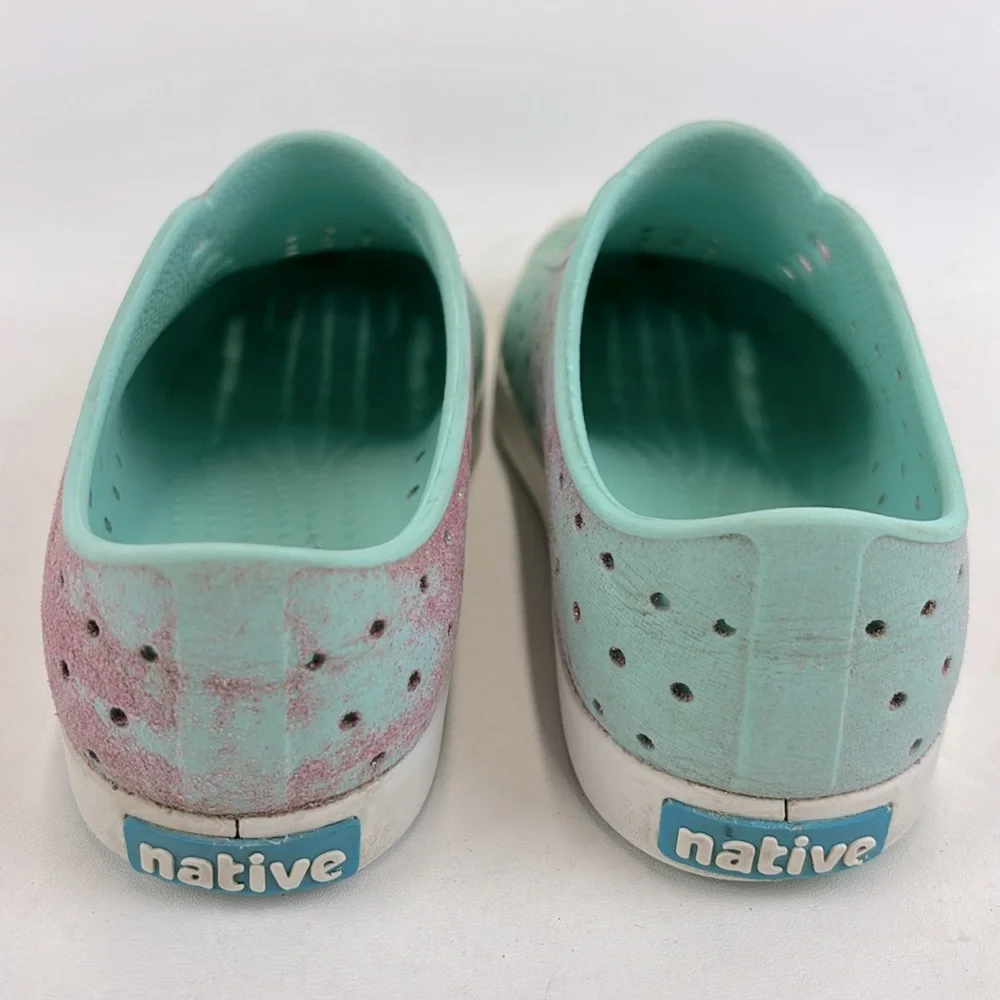 NATIVE Jefferson Kids Pink Green Glitter SlipOn Shoes Size C13